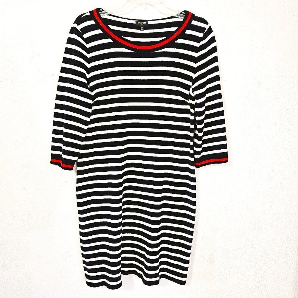 Talbots Women's Nautical Blue White Striped 100% Cotton Dress Size Large Petite
